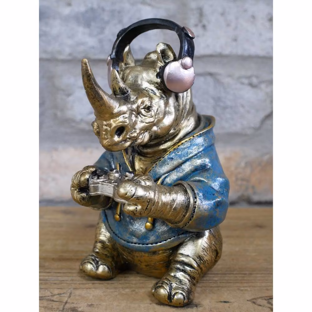 Gifts Direct 2 U Cool Bronze Gamer Rhino Ornament with Headphones – 4