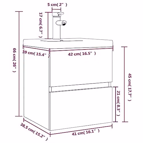 vidaXL Sink Cabinet with Built-in Basin in Smoked Oak, W/D/H: 66 x 45 x 84.5 cm – 3