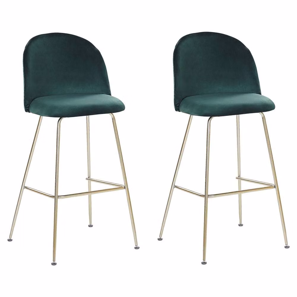 Wyld and Coco Set of 2 Green Velvet Counter-Height Bar Chairs with Gold Metal Legs – 2