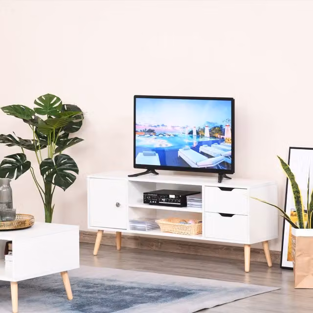 HOMCOM Modern Scandinavian White Matt MDF TV Stand