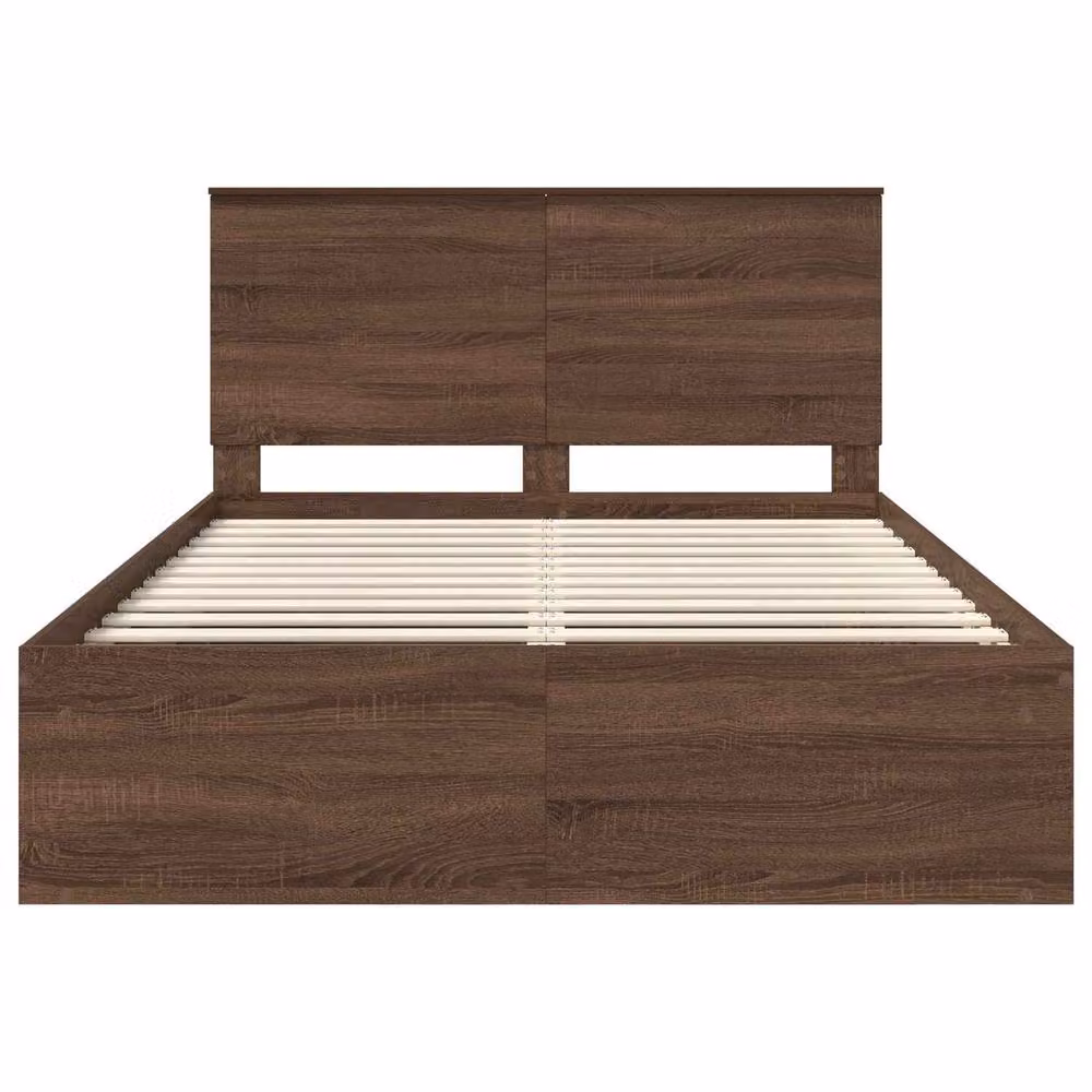 Berkfield Home Bed Frame with Headboard in Brown Oak and Solid Pine Wood, W: 140 cm, L: 200 cm – 3