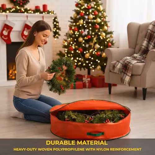 Shatchi Christmas Wreath and Garland Storage Bag in Red, 76 x 20 cm – 4