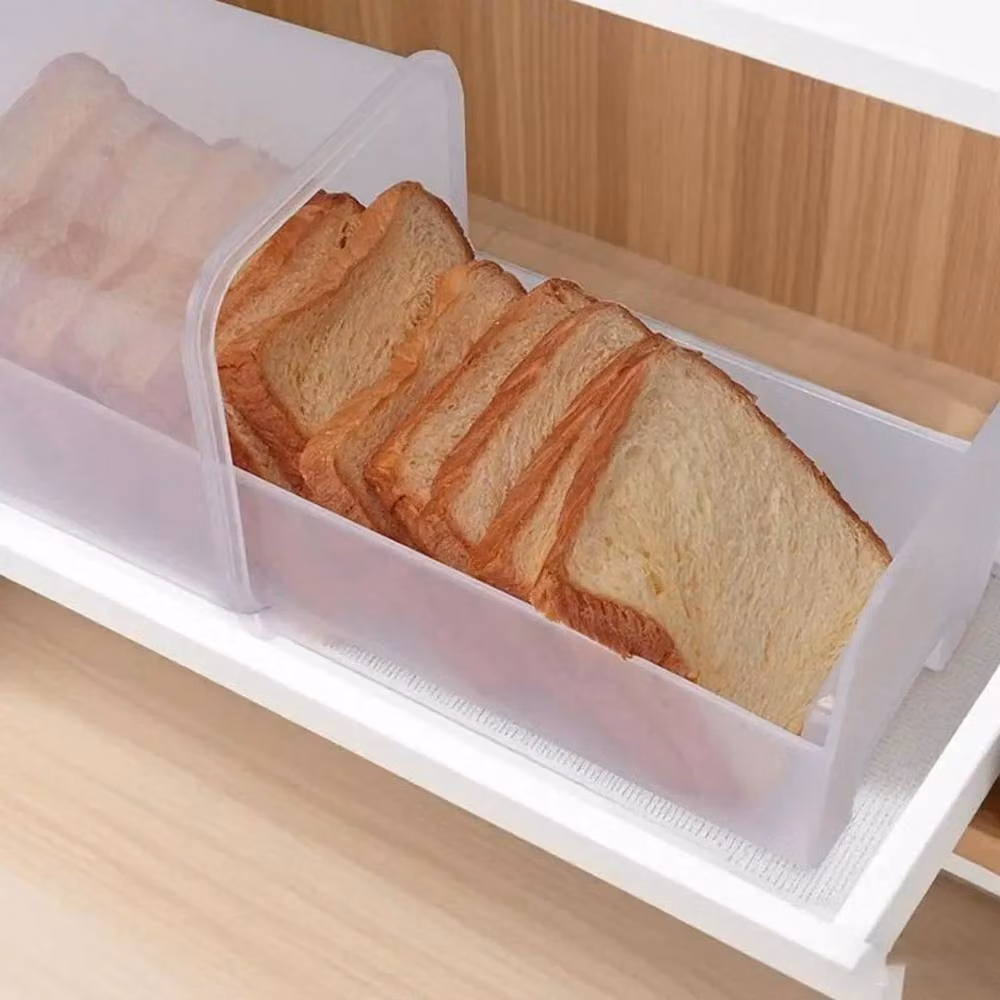 PAWNORA Bread Bin with Drawer Tray in Transparent Plastic, W: 38.7 cm, D: 38.7 cm, H: 16.1 cm – 4