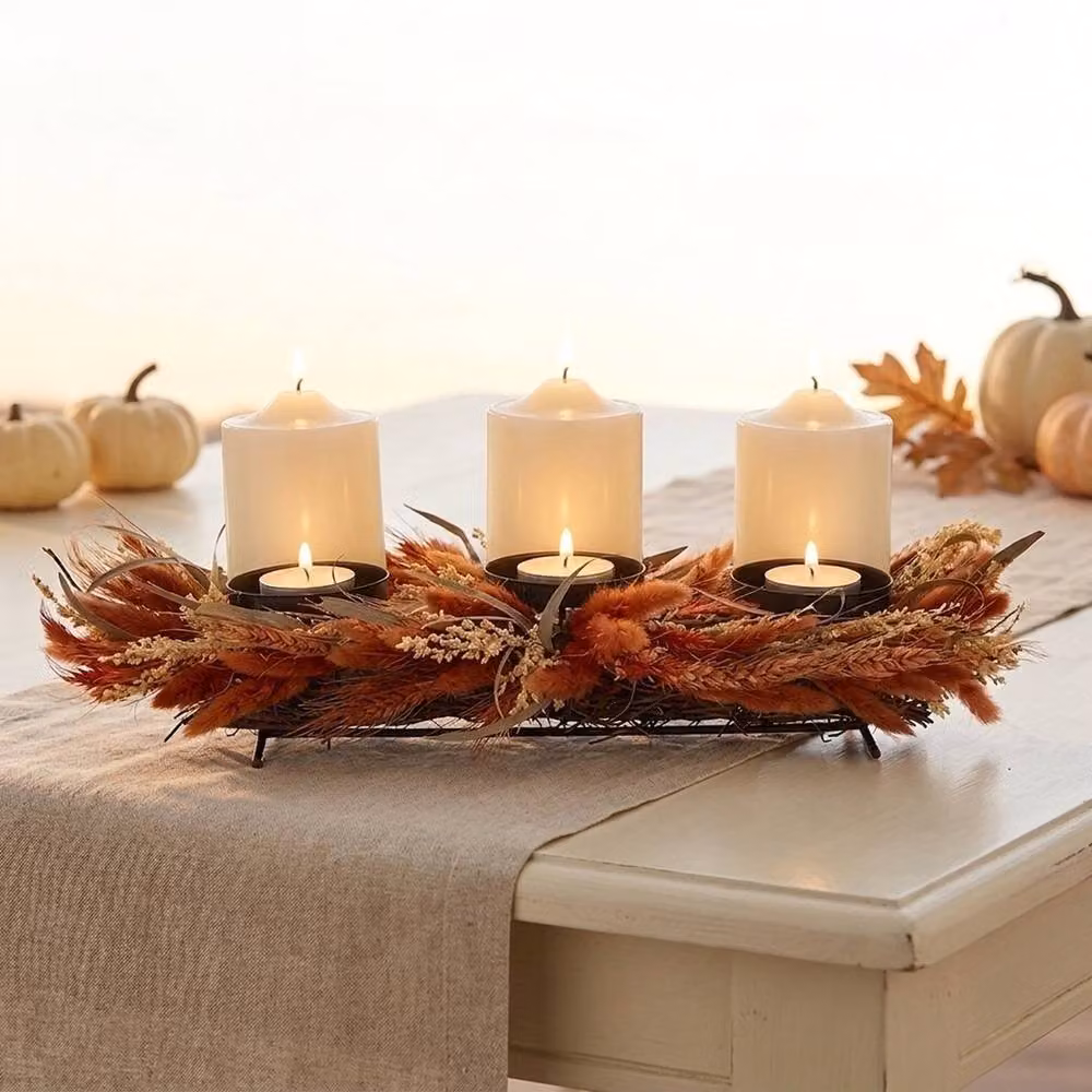 Garden Greatness Autumn Dried Auburn Wheat Grass Candle Holder Centrepiece in Brown and Multicolour – 2