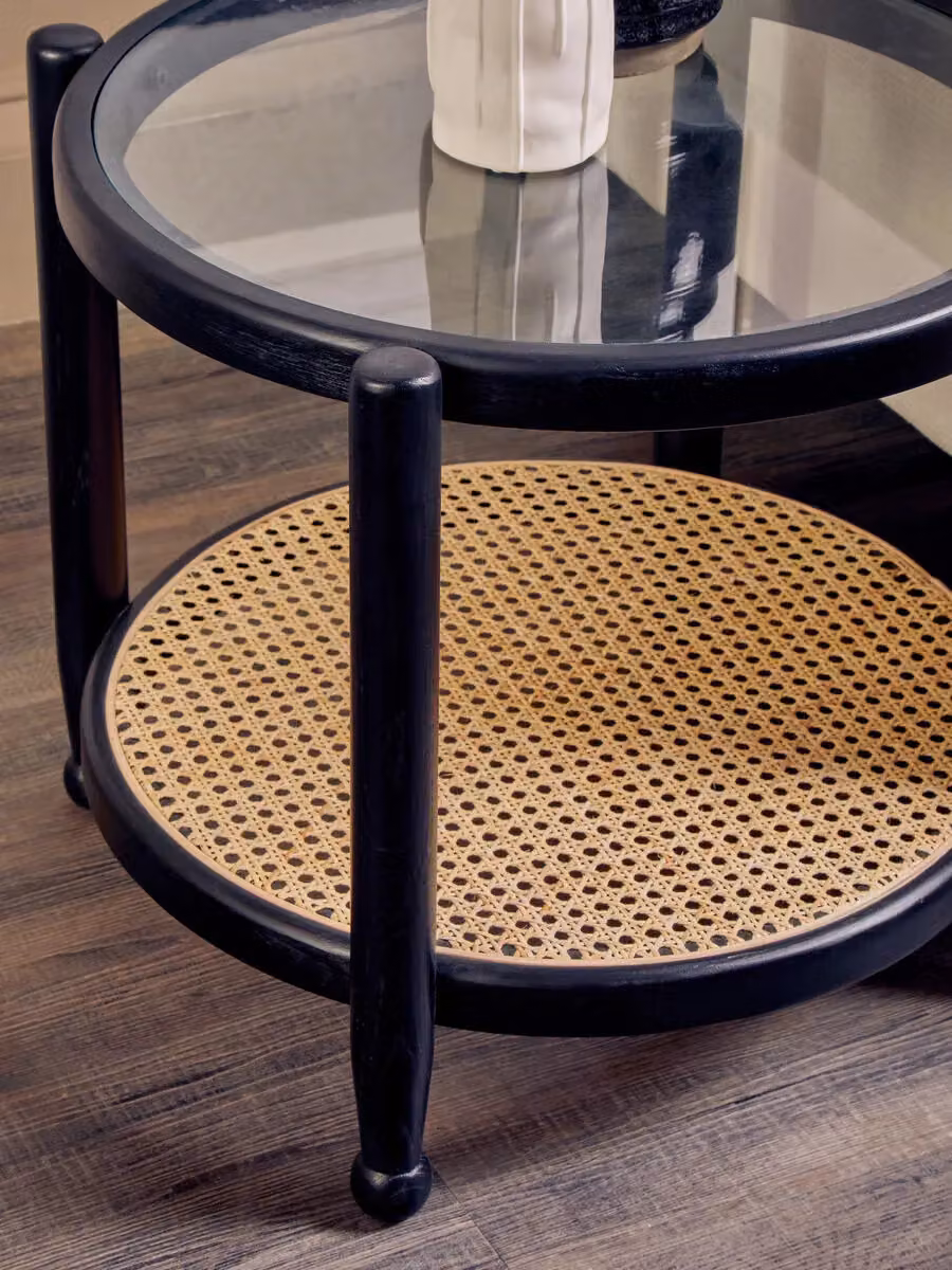 Orsina Cebu Round Rattan and Glass Side Table in Black – 3