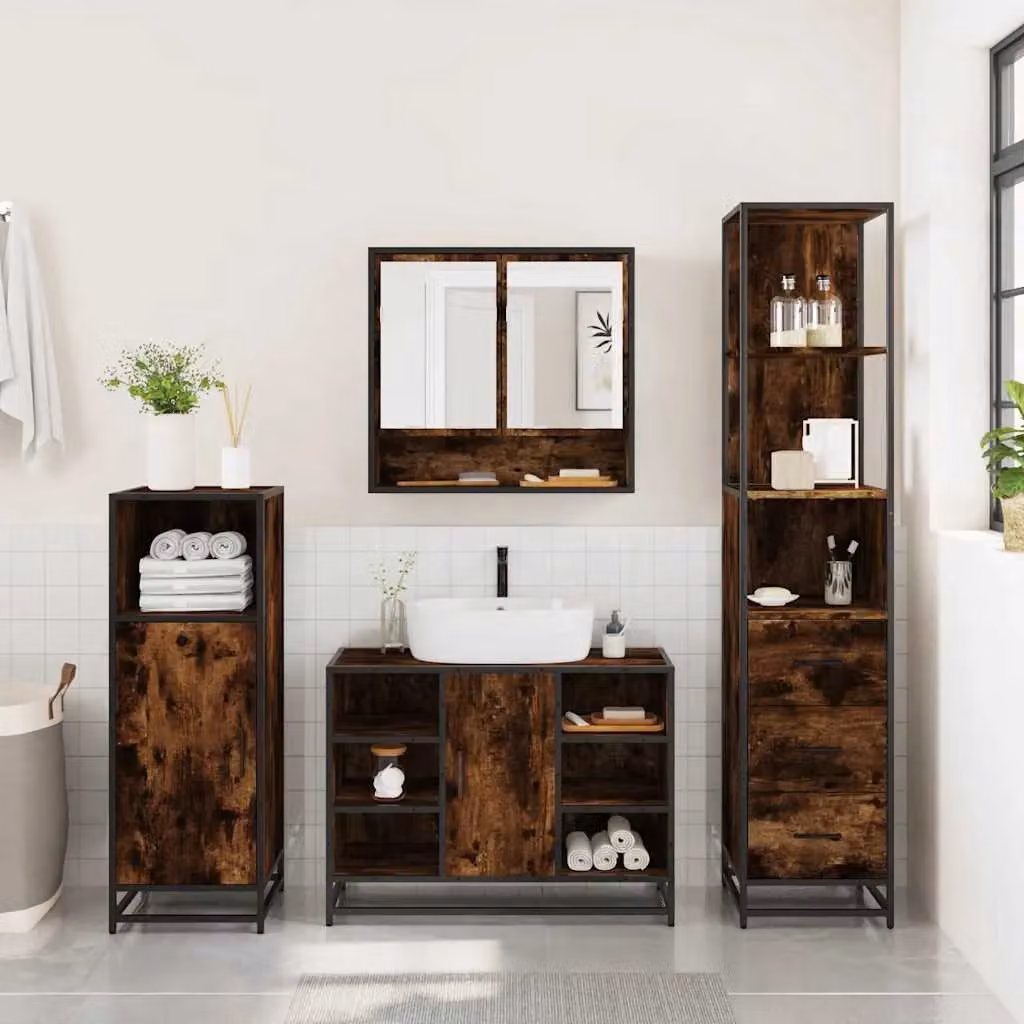 Berkfield Home 3-Piece Industrial Bathroom Furniture Set in Smoked Oak Brown – 3