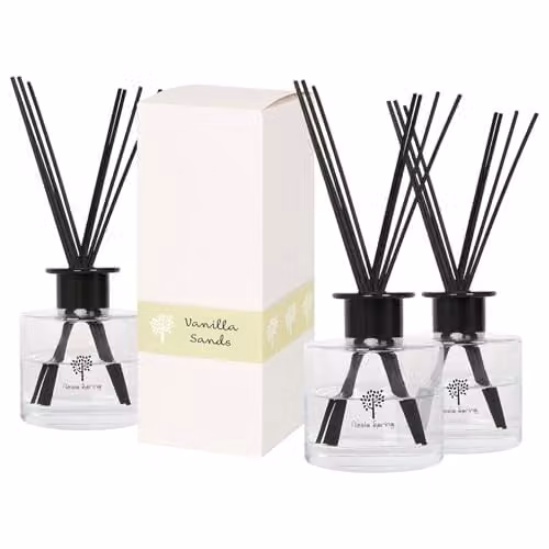 Nicola Spring Vanilla Sands Reed Diffuser Pack of 3, 200ml, Gourmand Scent in Transparent Glass – 1