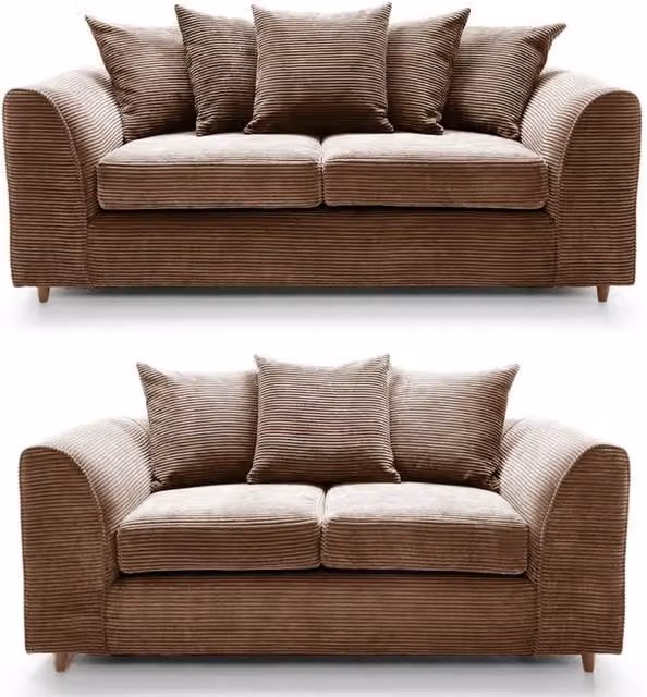 SquareBoxx Lennox 3+2 Sofa Set in Brown Cord Upholstery – 1