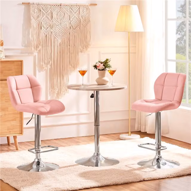 Yaheetech Adjustable Pink Kitchen Counter Bar Stools for Adults