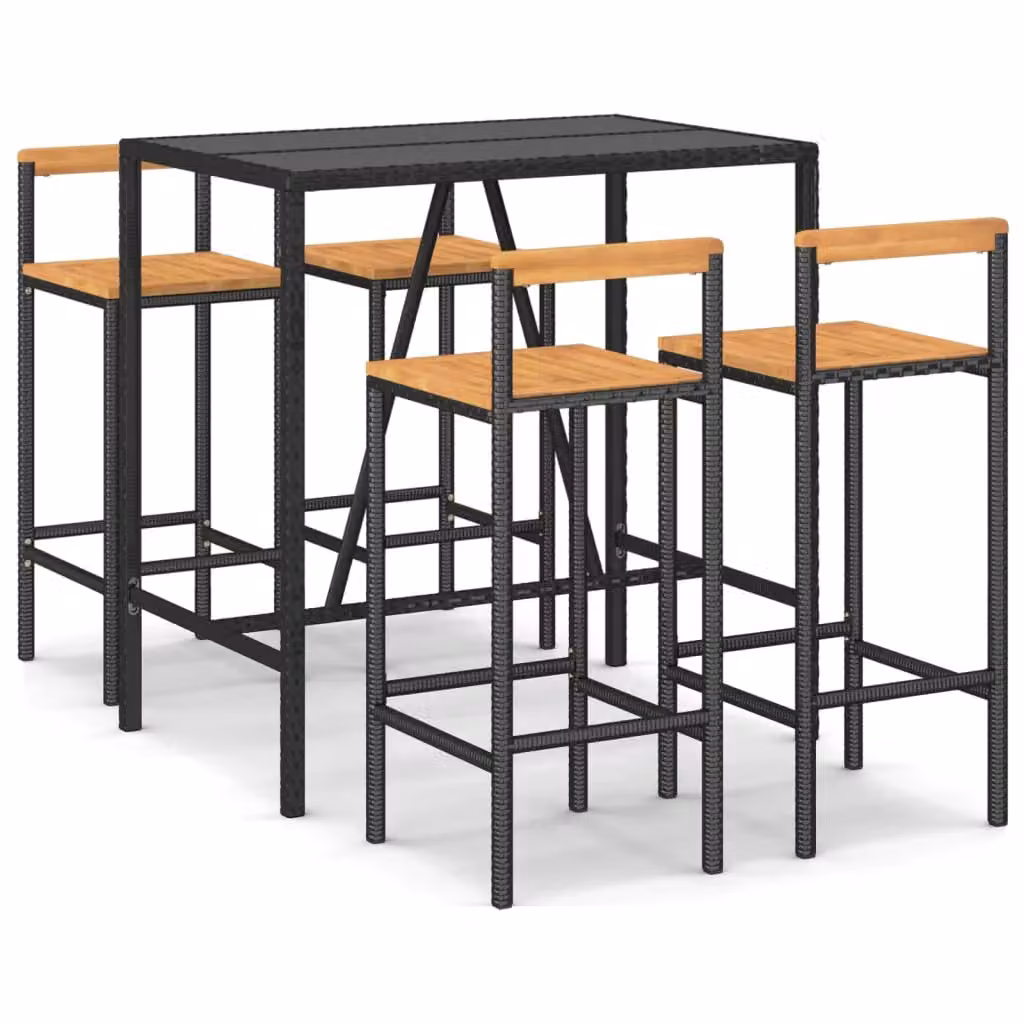 Berkfield Home 5 Piece Modern Garden Bar Set in Black Poly Rattan and Solid Acacia Wood – 2