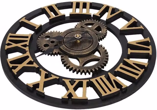 NESTLUNE Large Industrial Black Metal and Glass Analog Wall Clock, W/H: 100 x 15 cm