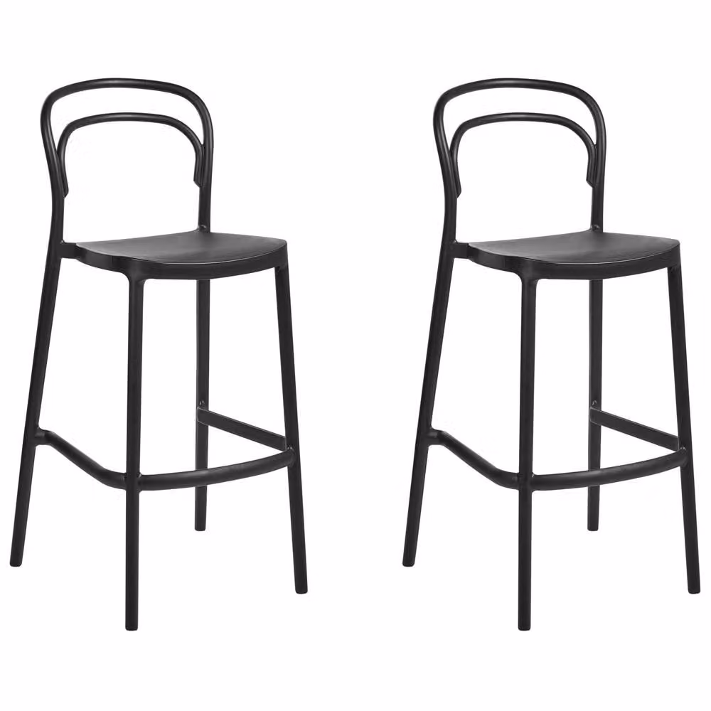 Wyld and Coco Set of 2 Black Matt Polypropylene Weather Resistant Bar Chairs – 2