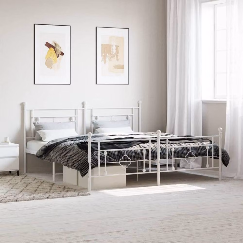Berkfield Home Metal Bed Frame with Footboard, White, W: 183 cm, H: 97 cm, D: 187 cm – 2