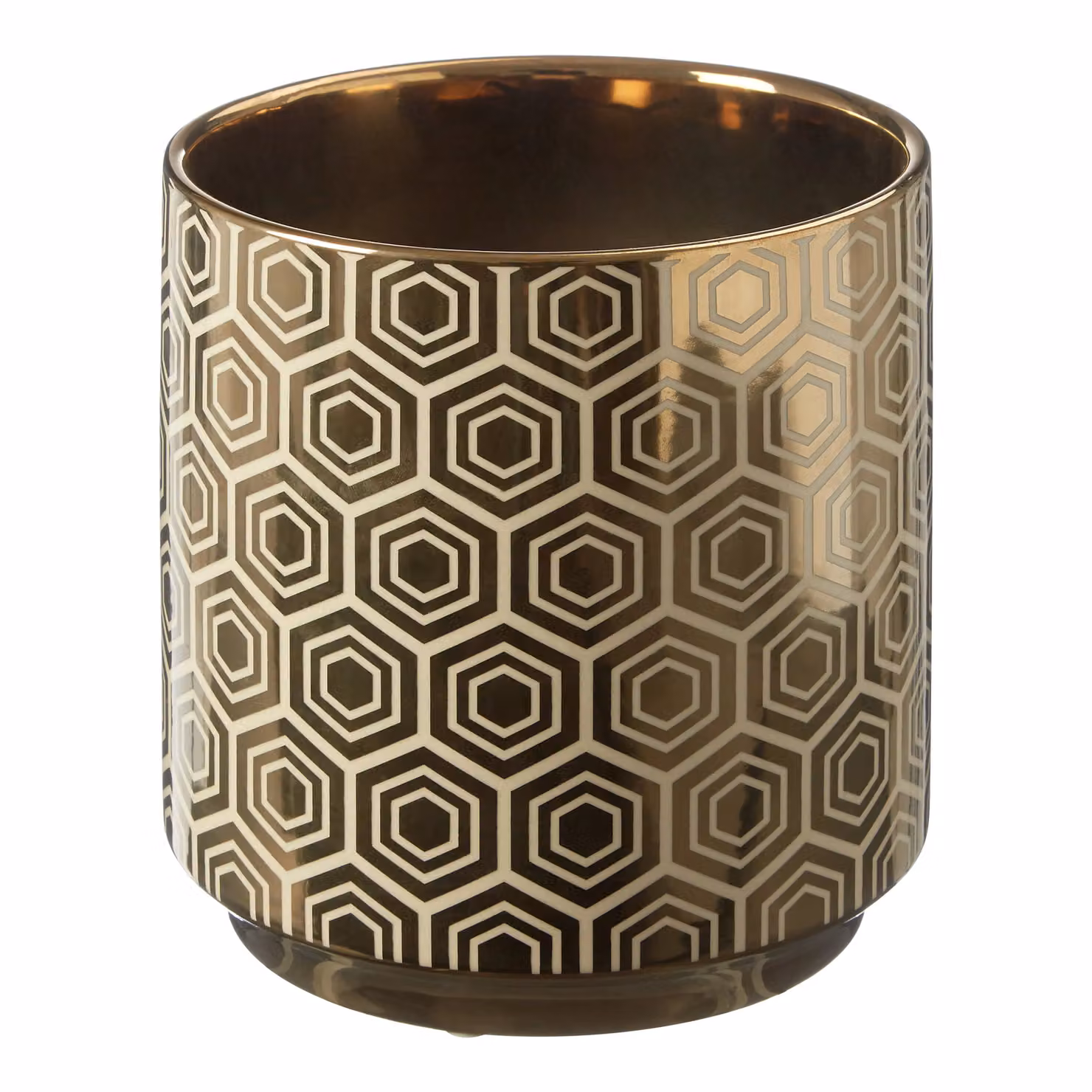 Orsina Hexa Small Geometric Ceramic Planter in Gold and Cream – 2
