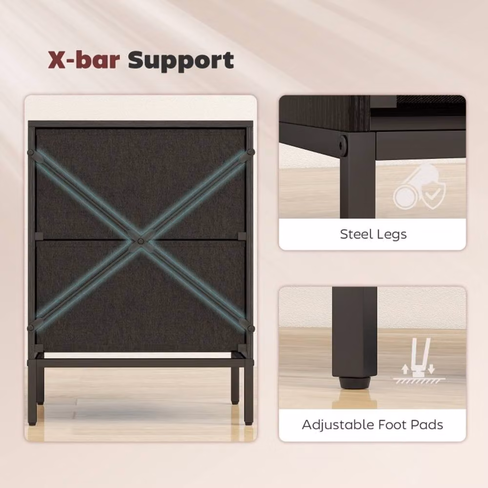 STILVORA Modern Black Chest of Drawers with 2 Fabric Drawers – 4