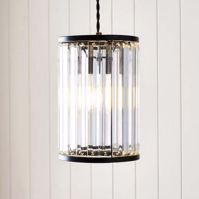 Pagazzi Design Resto Cylinder Pendant Light in Black and Transparent Glass