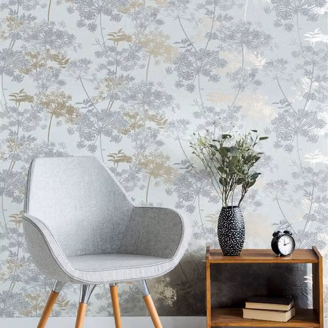 Superfresco Meadow Trees and Floral Washable Wallpaper in Grey and Gold