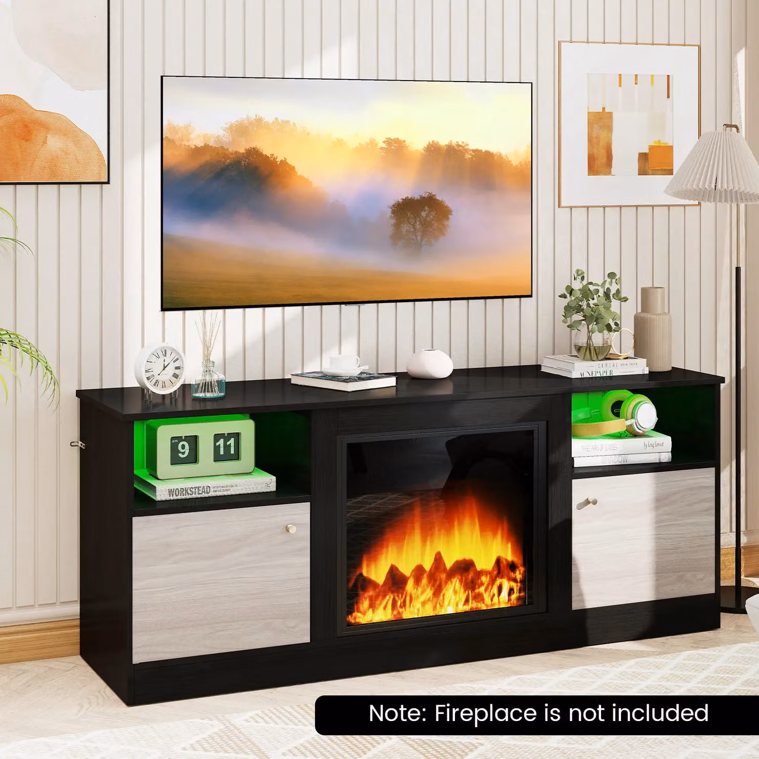 Costway Modern Black Entertainment Centre TV Stand with LED Lights for up to 65 inch TVs – 7