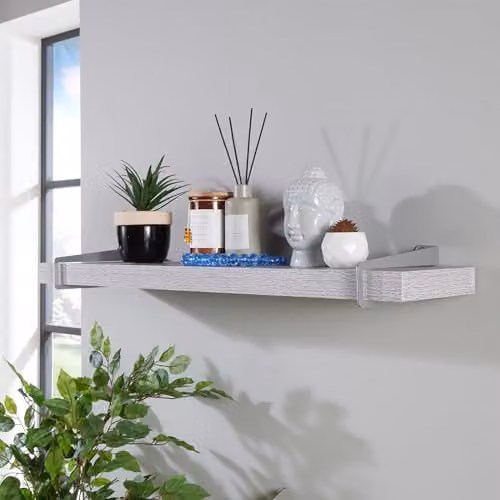 Core Products Chunky Grey Oak Effect Wall Shelf with Slide-On Brackets, Width: 80 cm – 2
