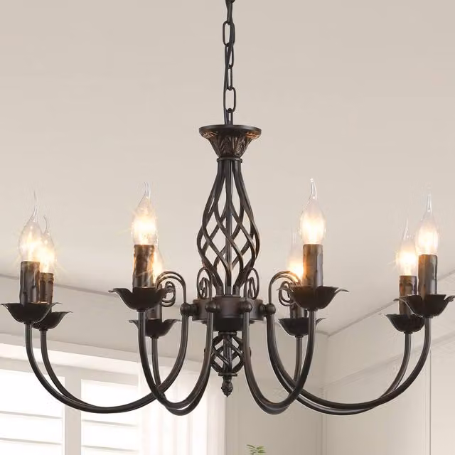 NIVOR 8-Light Rustic Chandelier, Adjustable Vintage Pendant Light in Black – 1