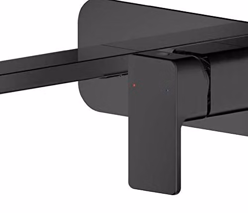 Nuie WIN428 Windon Modern Wall Mounted 2 Hole Basin Mixer Tap with Single Lever Handle and Plate, Matt Black – 3