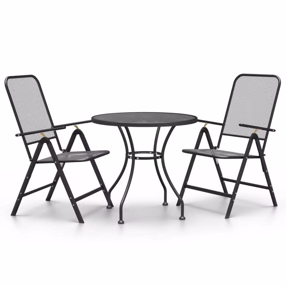 Berkfield Home 3 Piece Modern Garden Dining Set in Matt Anthracite Black Expanded Metal Mesh – 2