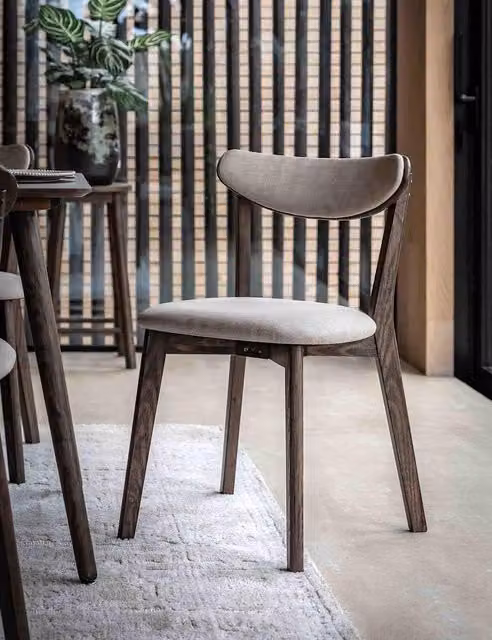 Gallery Direct Set of 2 Hatfield Retro Dining Chairs in Brown Fabric and Oak Wood