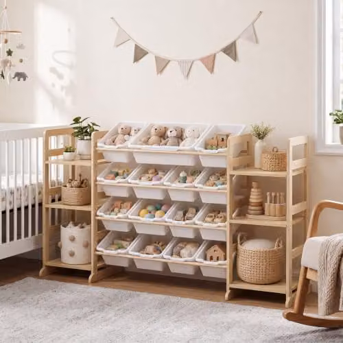 Levede White Wooden Toy Storage Unit with 12 Bins and Shelves, W/D/H: 147 x 34 x 80 cm – 2