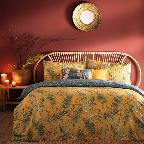 Riva Home Reversible Jungle Print Polycotton Duvet Cover and Pillowcase Set in Yellow and Petrol, W/D/H: 90 x 200 cm and 50 x 75 cm – 2