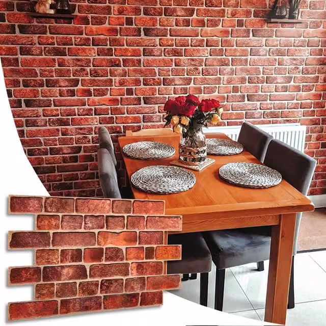NOVECRAFTO 3D Brick Design PVC Wall Cladding Panels in Red
