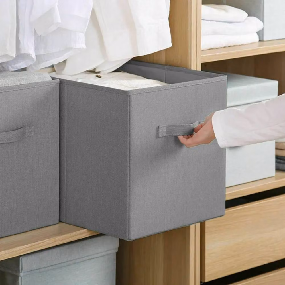 FLAVORA 4-Piece Fabric Cube Storage Box Organiser Set in Grey, W/D/H: 27 x 27 x 28 cm – 4