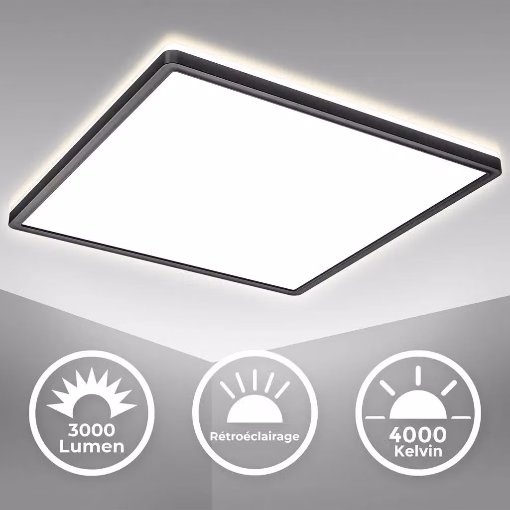 B.K.Licht Black Square LED Ceiling Light, 22W, 3000Lm, 4000K Neutral White, Ultra-Flat Indirect Backlight, IP20 – 2