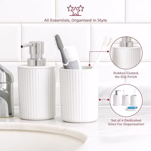 Novel Solutions 4-Piece Ceramic Bathroom Accessories Set in Matt Grey and White Finish, including Soap Dispenser, Soap Dish, Tumbler and Toothbrush Holder