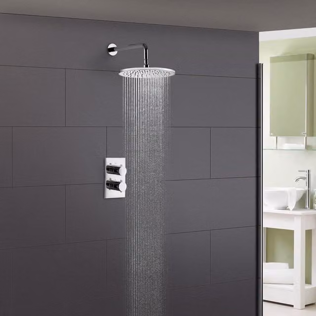 Nes Home Silver Chrome Concealed Thermostatic Mixer Valve with 200mm Round Shower Head – 1