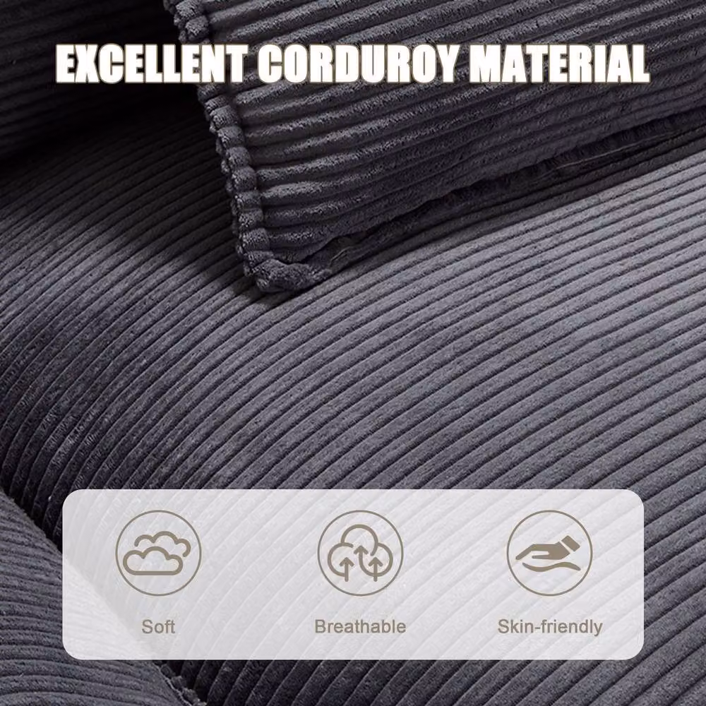 GOMYWAY Matteo Modern 2 Seater Corduroy Loveseat in Grey with Scatter Cushions – 4