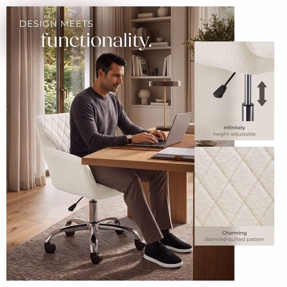 TECTAKE Nancy White Velvet Upholstered Swivel Task Chair with Castors and Armrests – 3