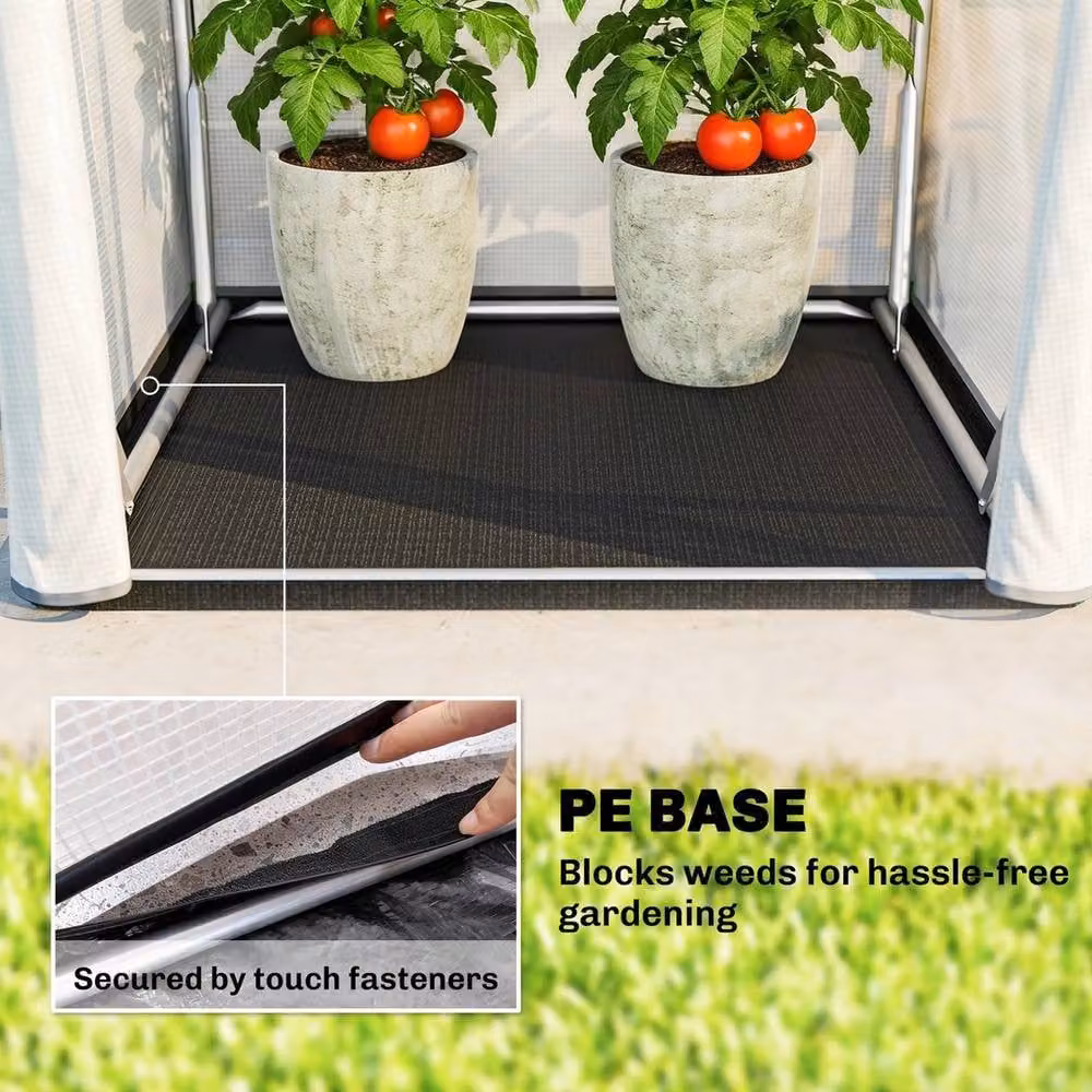EONLION Small Freestanding Greenhouse with PE Base and Galvanised Steel Frame in White, W/D/H: 100 x 100 x 195 cm – 2