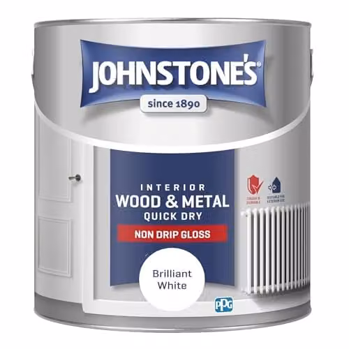 Johnstone's Quick Dry and Non Drip Gloss Paint for Wood and Metal, Brilliant White, 2.5 l