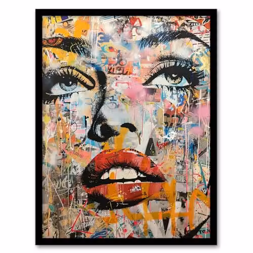 Artery8 Vintage Pop Art Portrait Street Art Graffiti Framed Wall Art Print, Multicolour, W: 21.0 x H: 29.7 cm