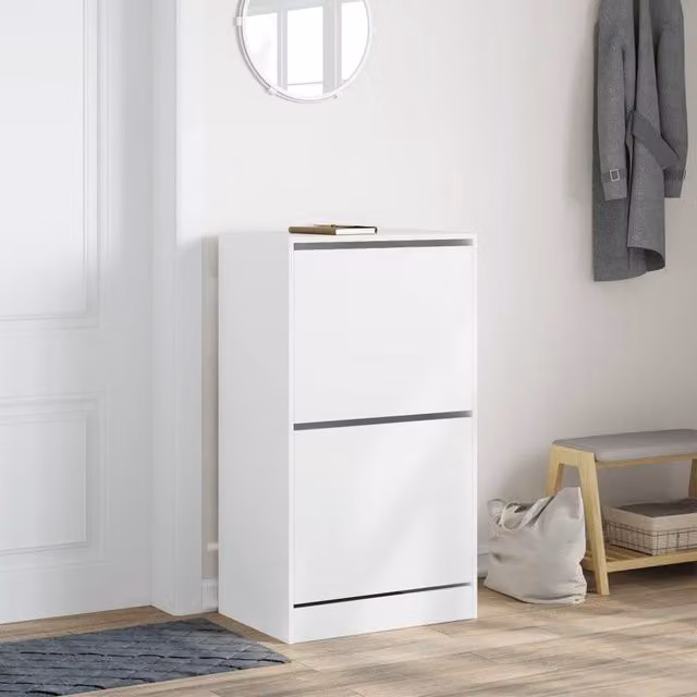 Berkfield Home Modern White Shoe Cabinet with 2 Tilting Compartments and Internal Drawers W/D/H: 60 x 42 x 108 cm