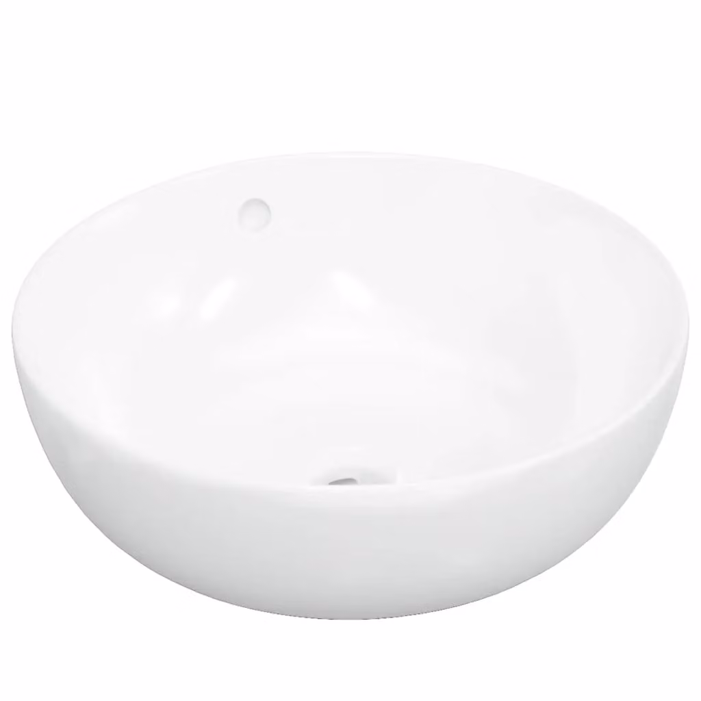 Berkfield White Ceramic Round Wash Basin with Overflow W: 44 cm, D: 17 cm – 2