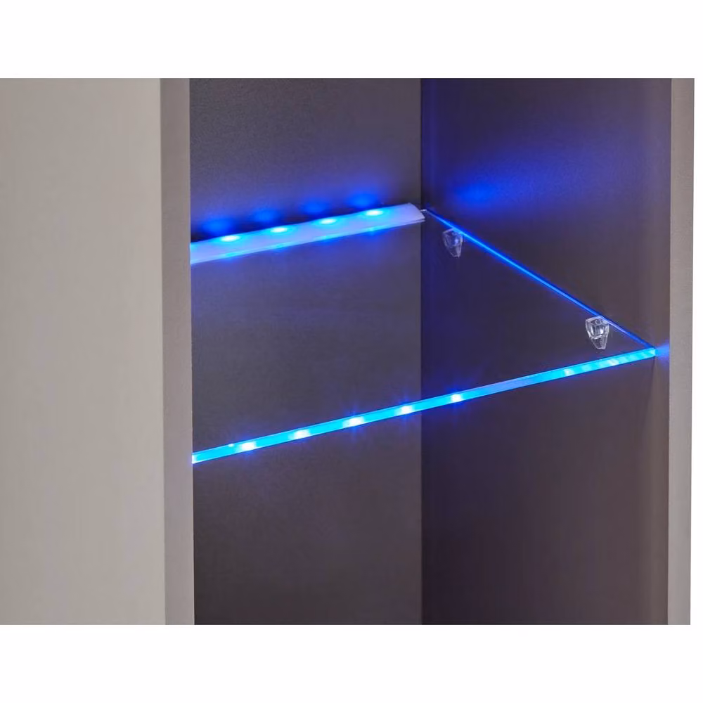 FORGEVIO Modern Tall LED Display Cabinet with Integrated Lighting and Hinged Doors in Black and Grey – 3