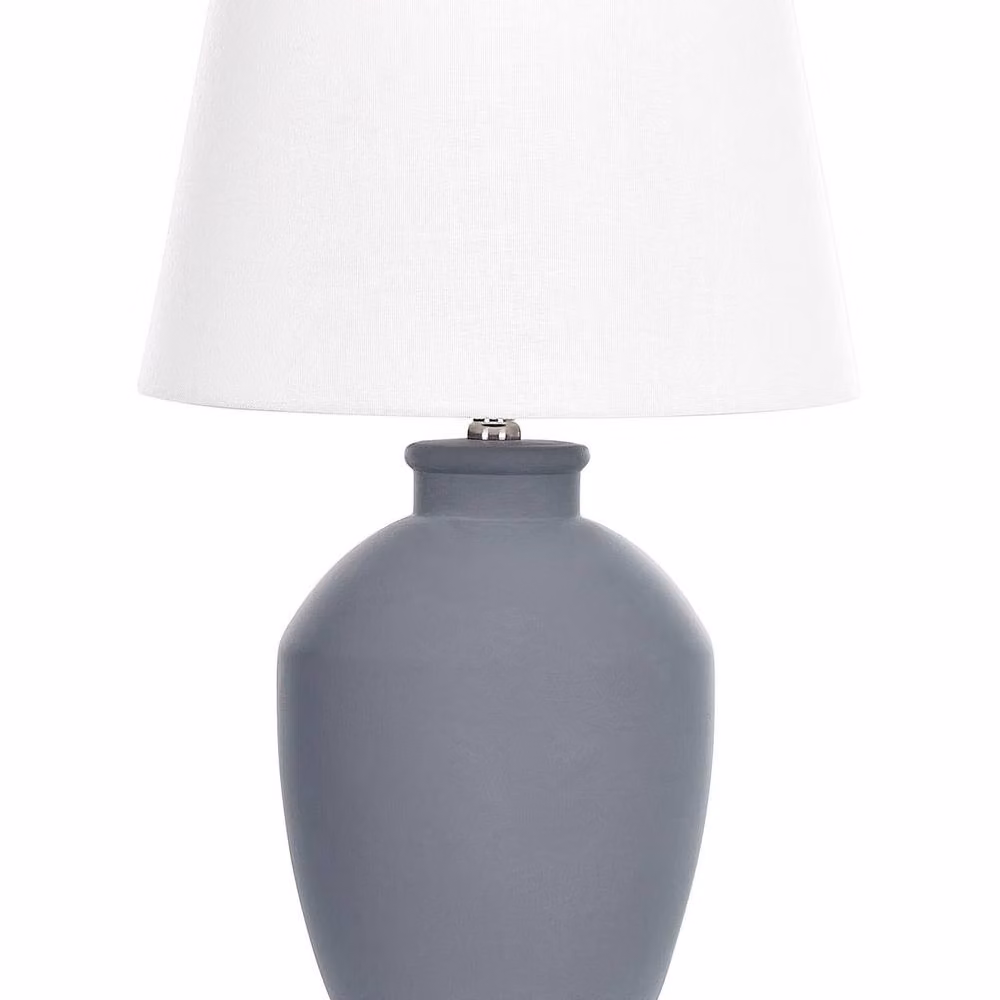 Wyld and Coco Grey Ceramic Table Lamp with Fabric Cylinder Shade – 2