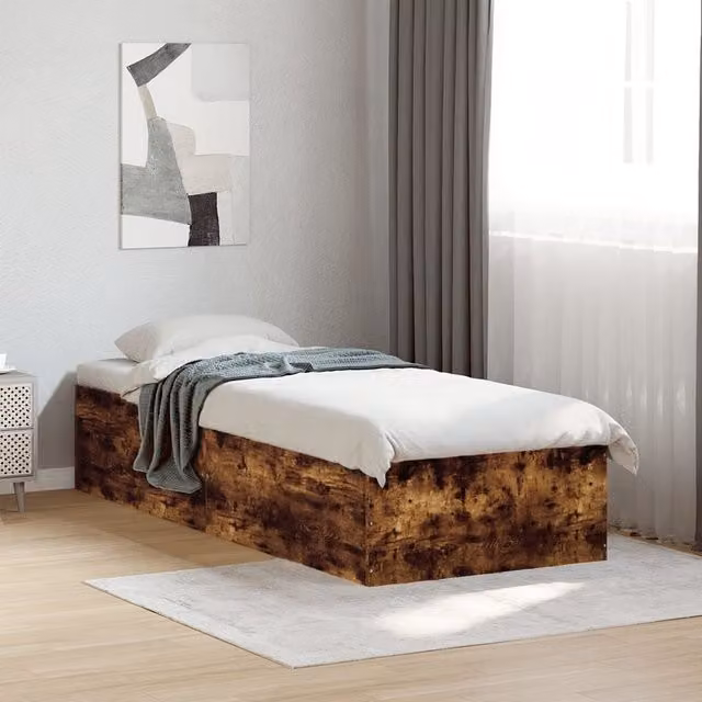 Berkfield Home Smoked Oak Bed Frame in Brown, W/D/H: 100 x 200 cm