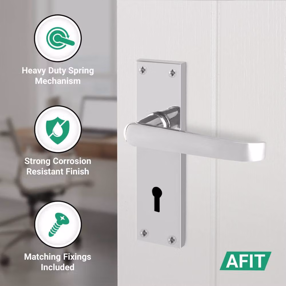 AFIT Chrome Lock Door Handle Set, 1 Pair of Polished Silver Backplate Handles, W/D/H: 15 x 15 x 1.5 cm – 2