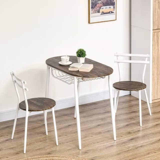 HOMCOM 3-Piece Modern Oval Dining Table and Chairs Set in Wood, Beige, Brown or White