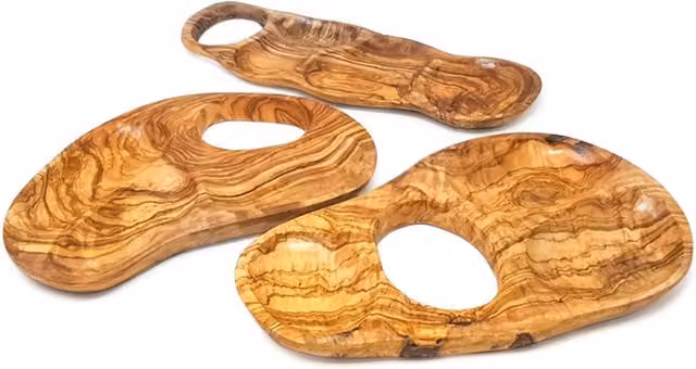 Verano Spanish Ceramics Solid Olive Wood 3 Sectioned Snack Serving Dish with Inverted Handle in Brown and Beige – 1