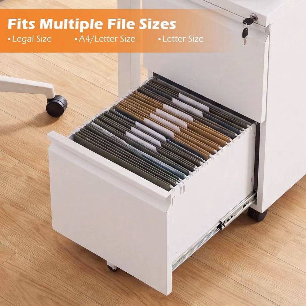 FORGEVIO 2-Drawer Mobile File Cabinet Under-Desk Office Organizer in White – 2