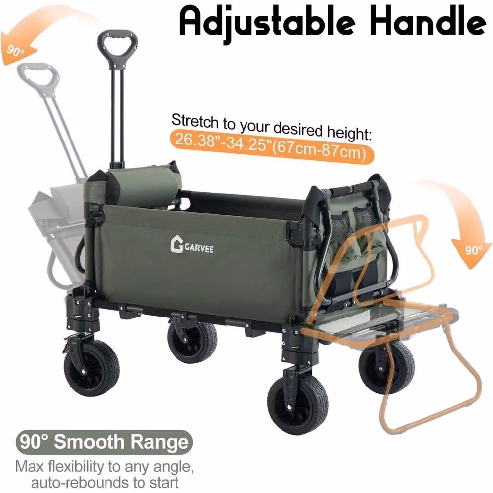 VOGREX 2-in-1 Portable Trolley Wagon with Seat and 295kg Capacity in Green and Multicolour – 2