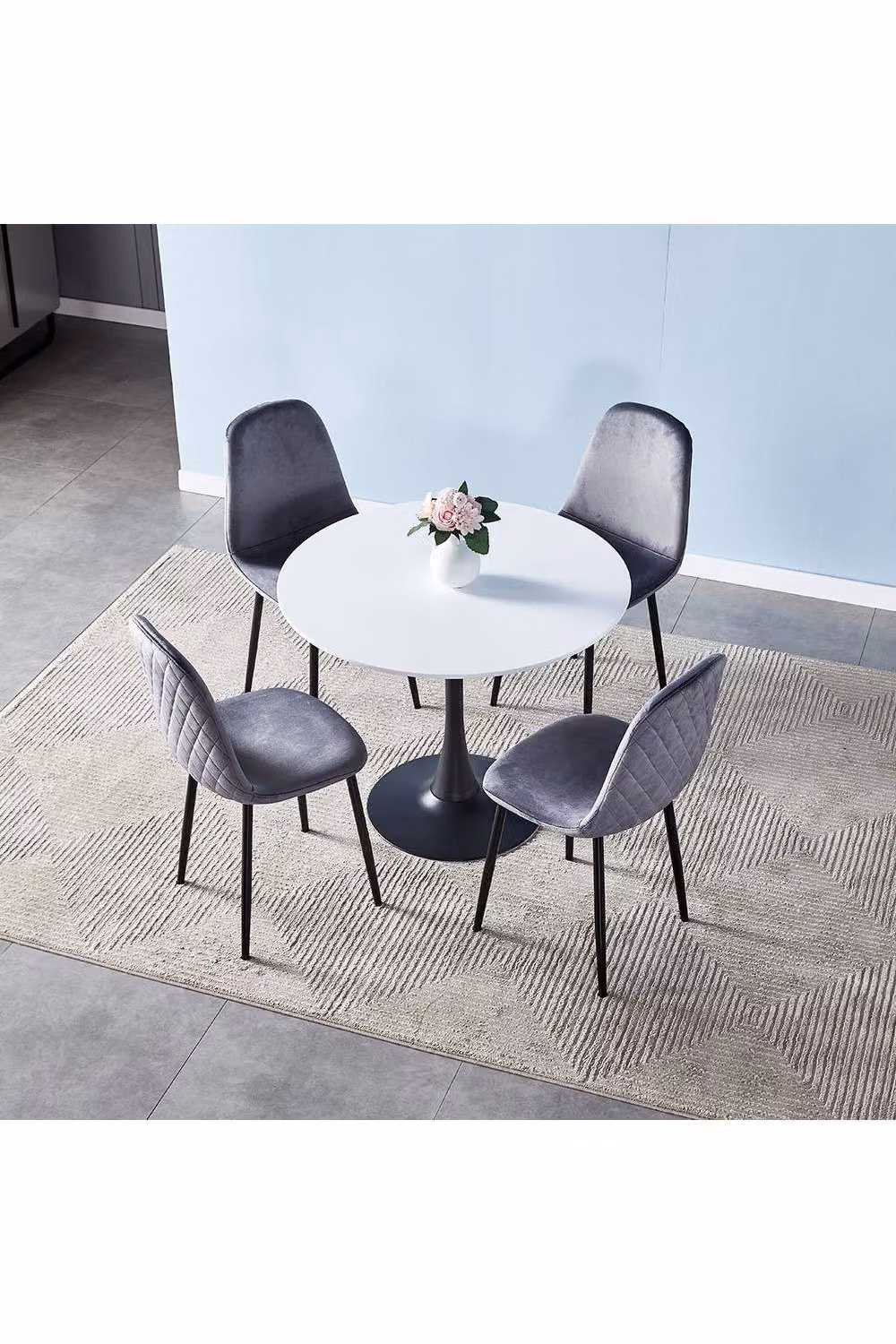Livingandhome 3-piece Round Dining Set with Table and 2 Tufted Chairs in Black – 2